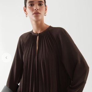 COS A-Line Brown Pleated Dress, Size 4, New With Tag